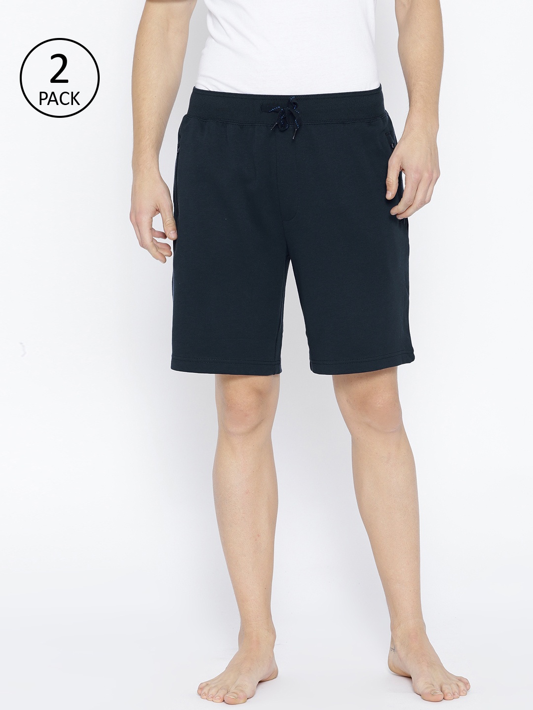 

Jockey Men Pack of 2 Navy Blue Solid Lounge Shorts