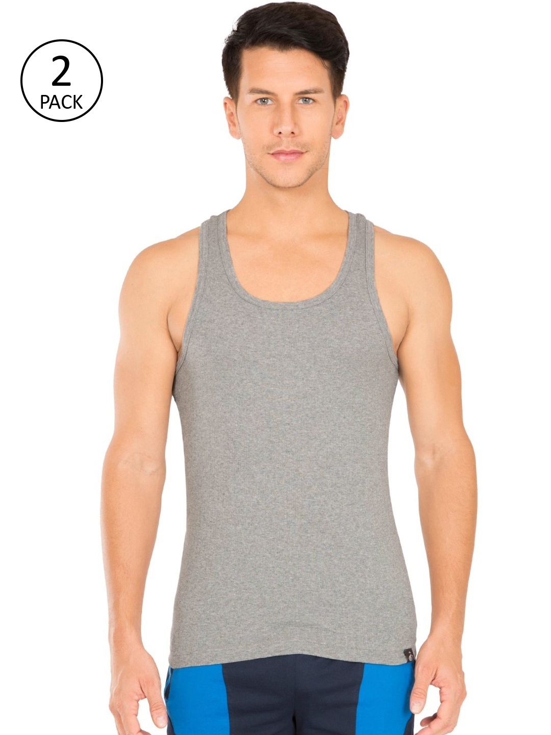 

Jockey Men Pack of 2 Solid Innerwear Vests, Grey melange