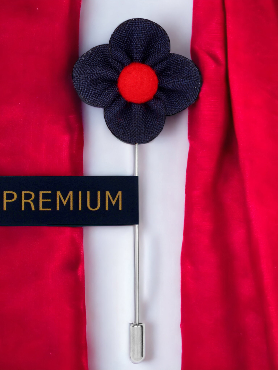 

PELUCHE Unisex Blue & Red The Four Petal Classic Flower Lapel Pin
