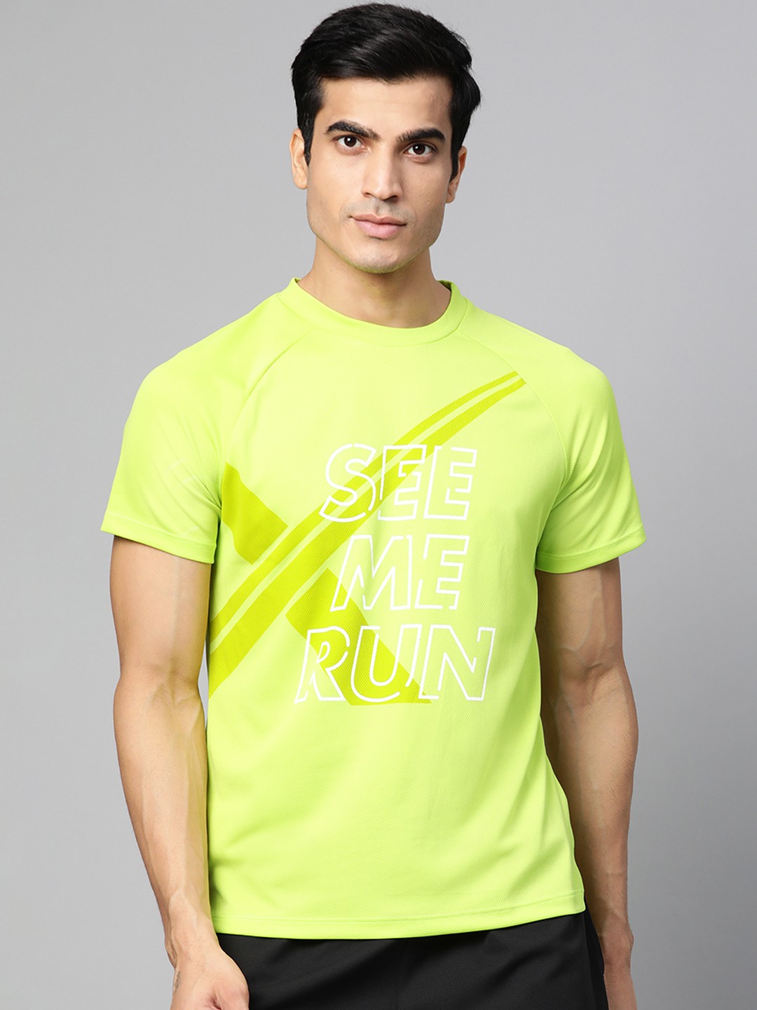 

HRX by Hrithik Roshan Men Fluorescent Green Rapid Dry N9 Antimicrobial Running T-shirt