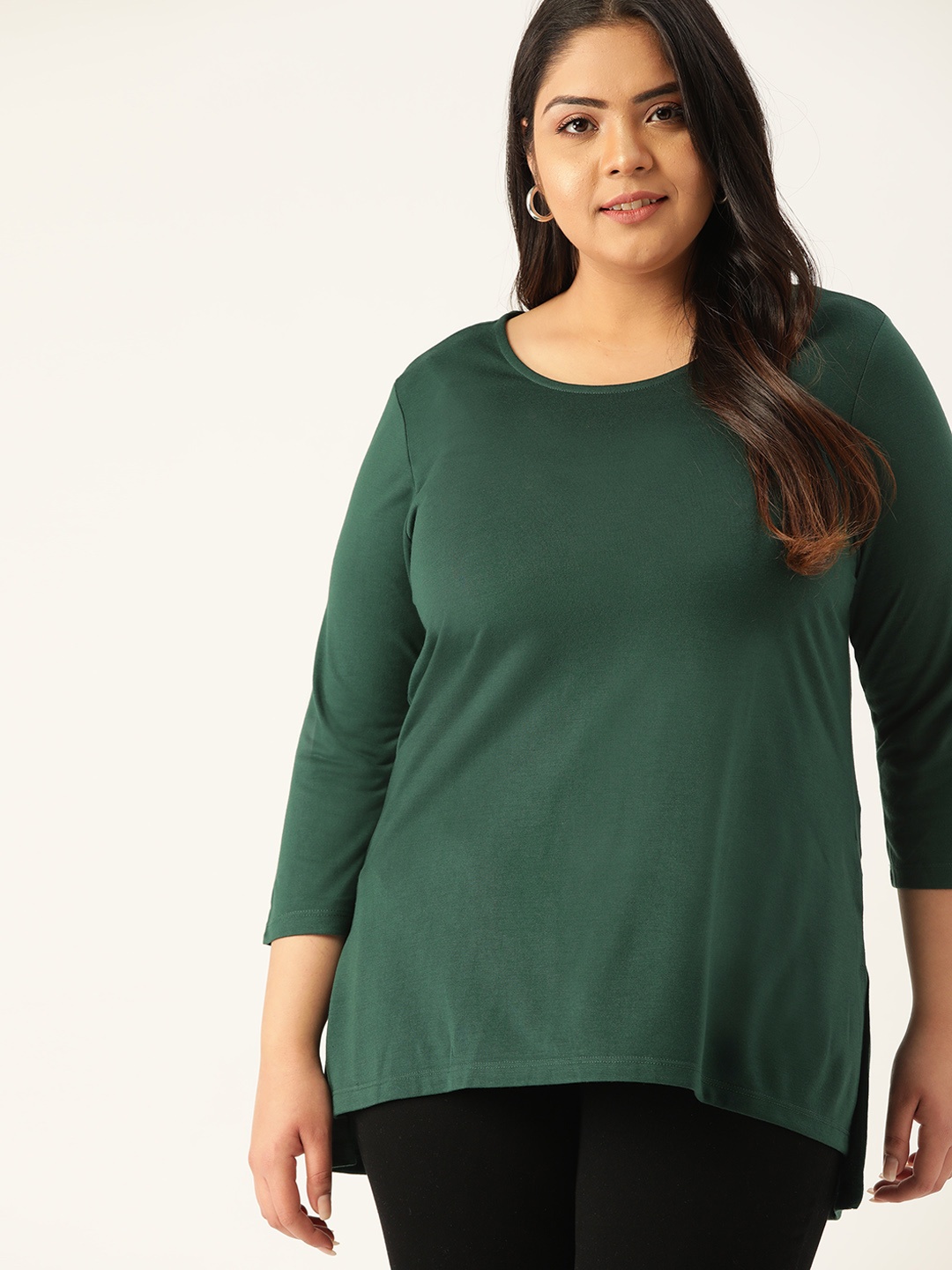 

Sztori Women Plus Size Green Solid Tshirt