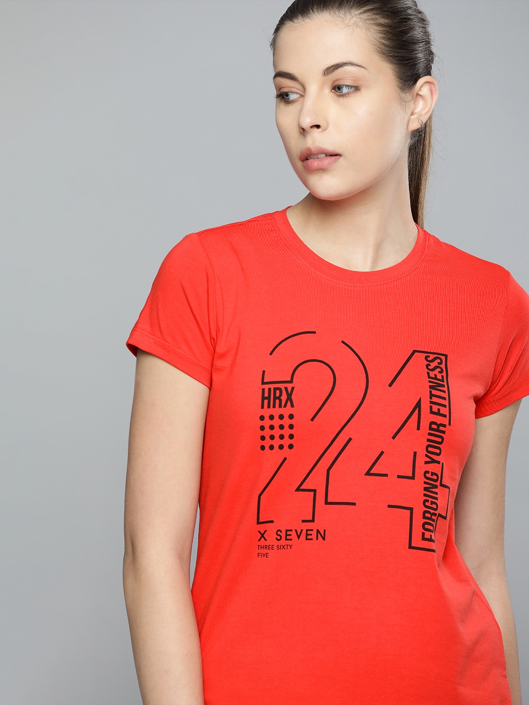 

Hrx By Hrithik Roshan Women Orange Printed Rapid-Dry Training T-shirt