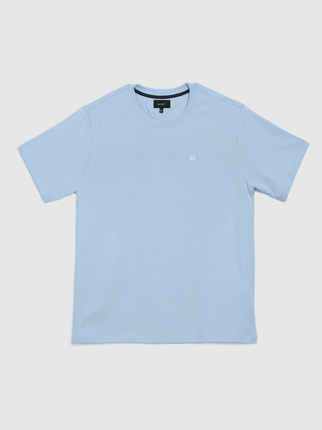

Sztori Plus Size Men Blue Solid Round Neck Pure Cotton T-shirt