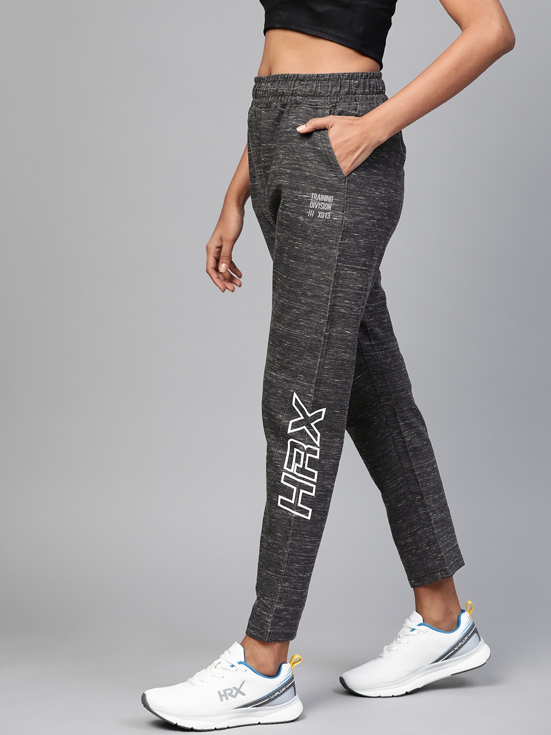 

HRX by Hrithik Roshan Women Black Melange Solid Slim Fit Training Track Pants, Charcoal