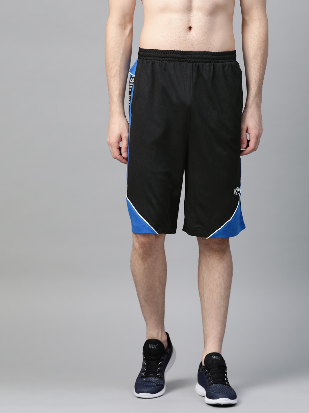

HRX by Hrithik Roshan Men Jet Black Colourblock Regular Fit Rapid Dry Basketball Shorts