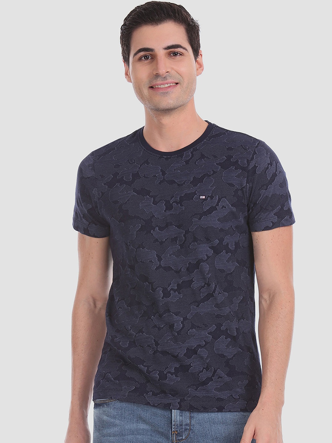 

Arrow Sport Men Navy Blue Printed Round Neck T-shirt
