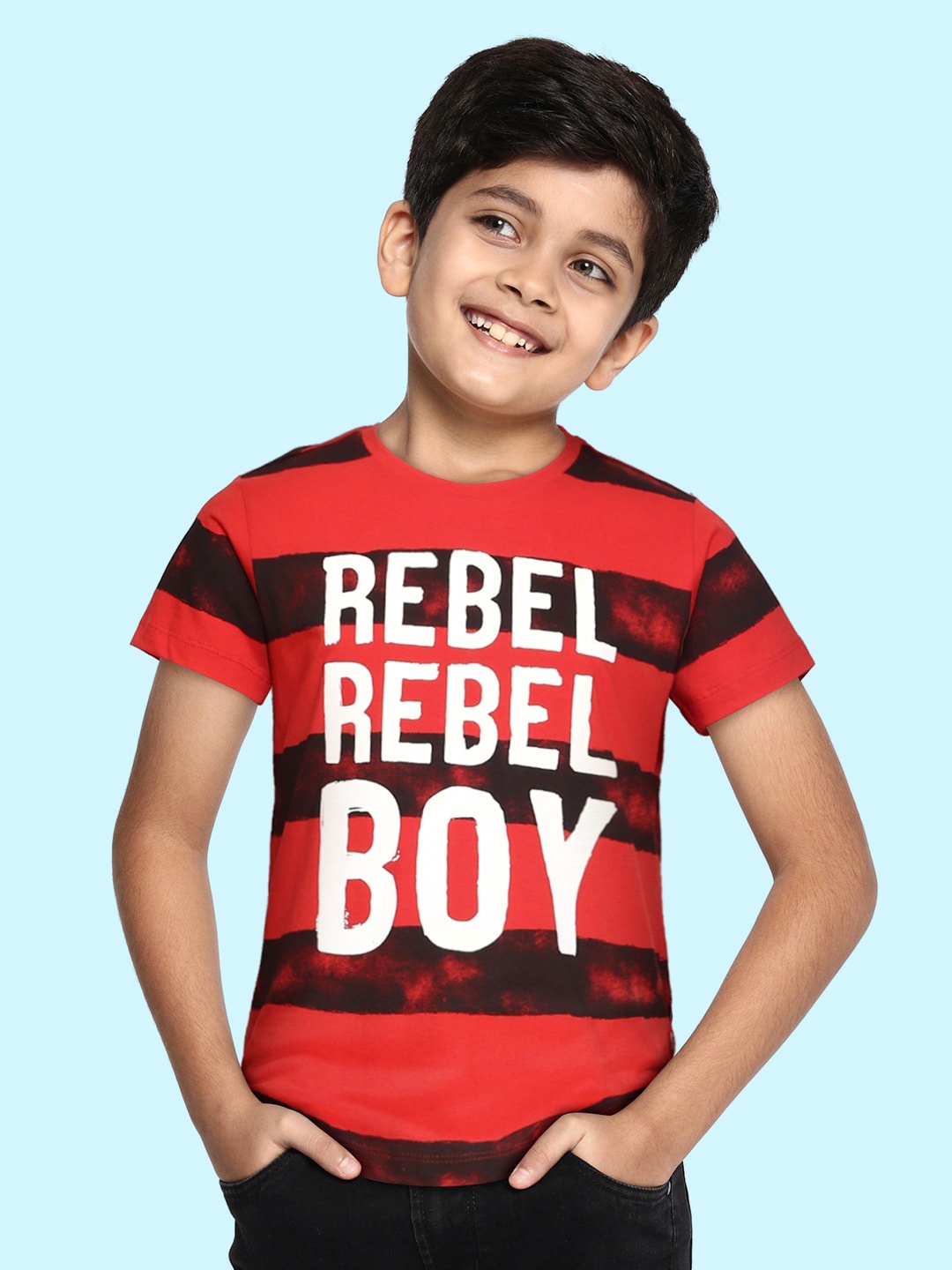

Flying Machine Boys Red Printed Round Neck Pure Cotton T-shirt
