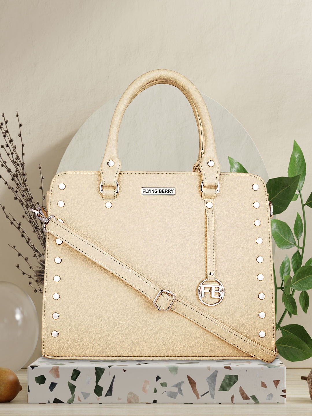 

FLYING BERRY Beige Embellished Handheld Bag