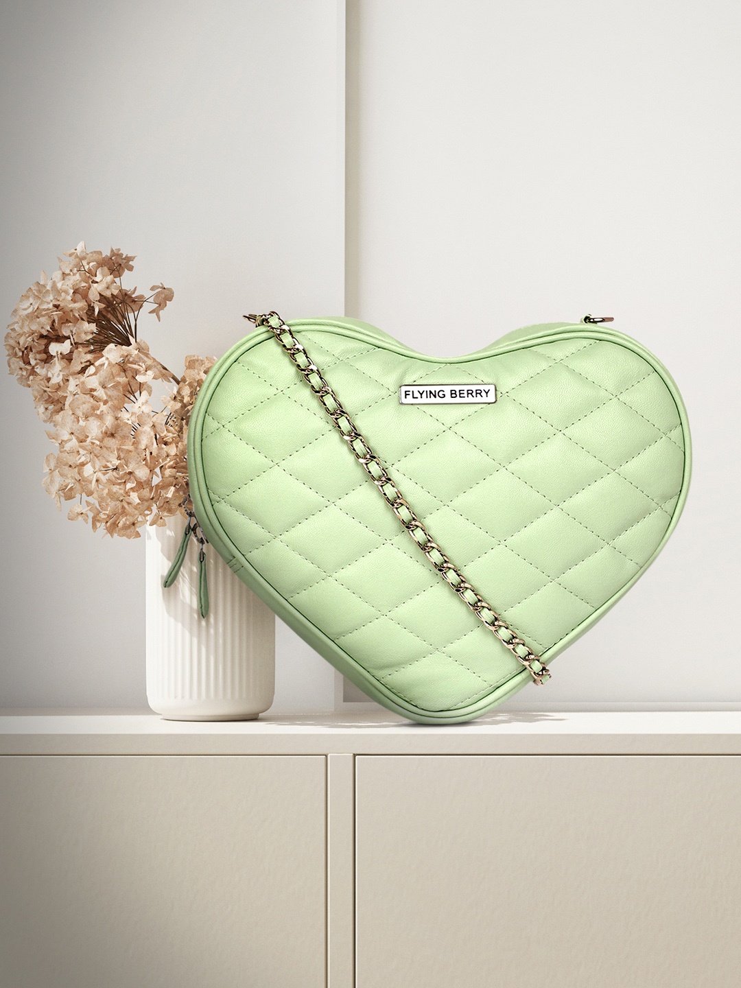 

FLYING BERRY Green Quilted Sling Bag