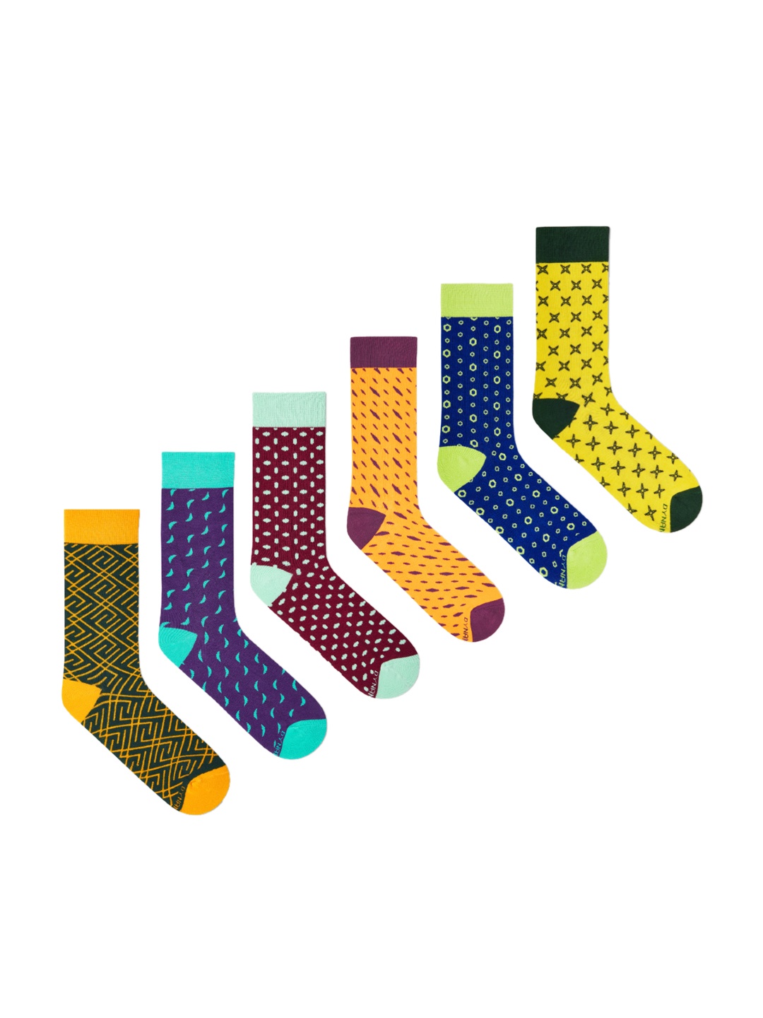 

Dynamocks Unisex Pack Of 6 Patterned VIBE POP CRUISE PRIM ACE ELITE Calf-Length Socks, Multi