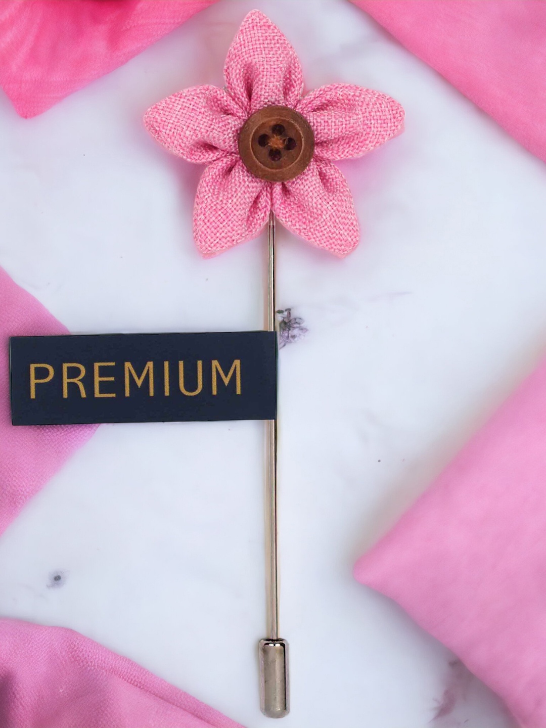 

PELUCHE Unisex Pink & Brown Button Flower Lapel Pin
