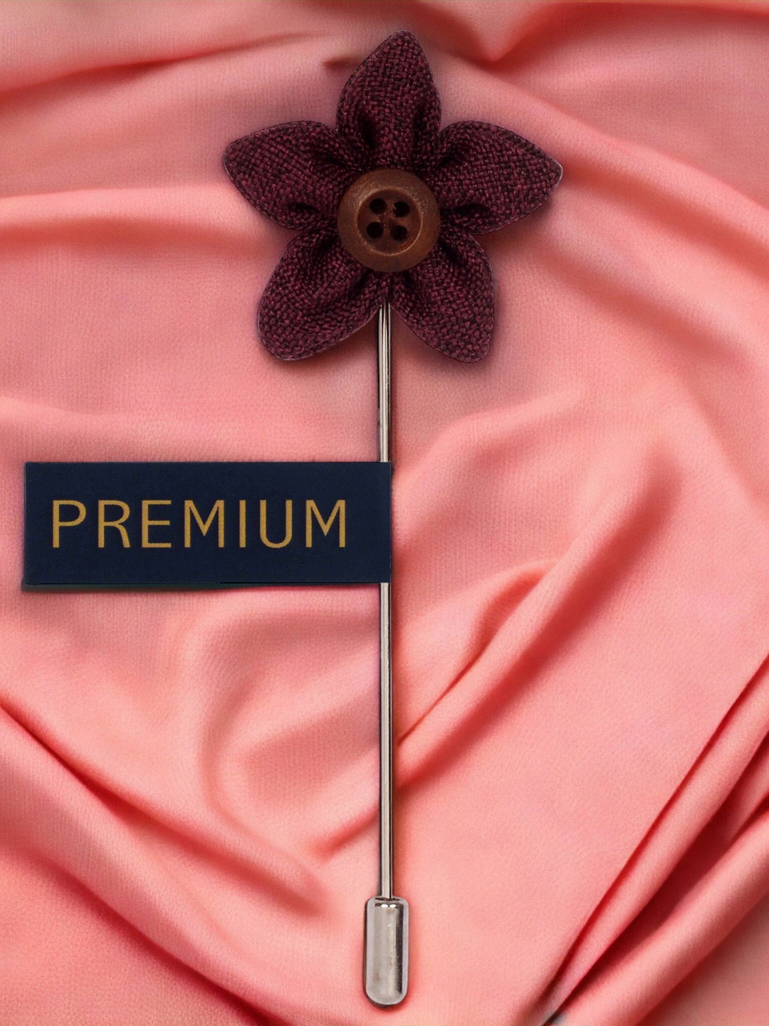 

PELUCHE Unisex Maroon & Brown Button Flower Lapel Pin