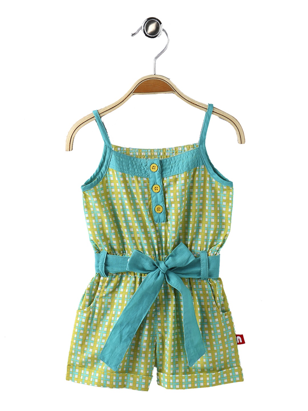 

Nino Bambino Girls Green Organic Cotton Checked Sustainable Playsuit