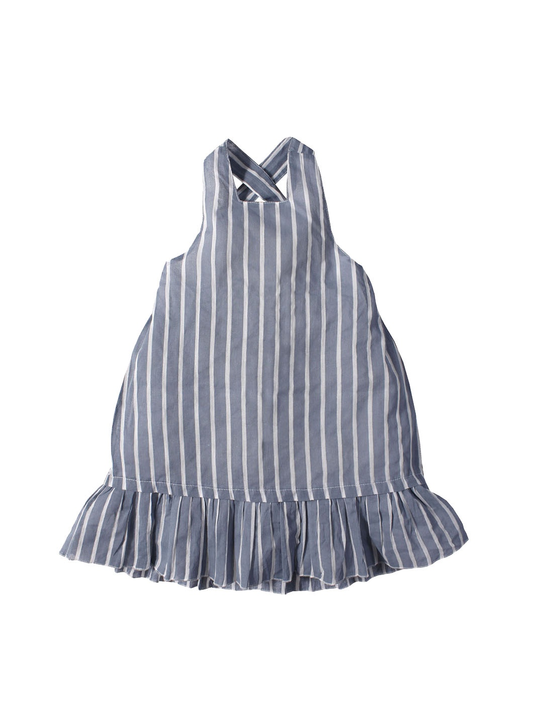 

Nino Bambino Girls Grey & Off-White Organic Cotton Striped Drop-Waist Dress
