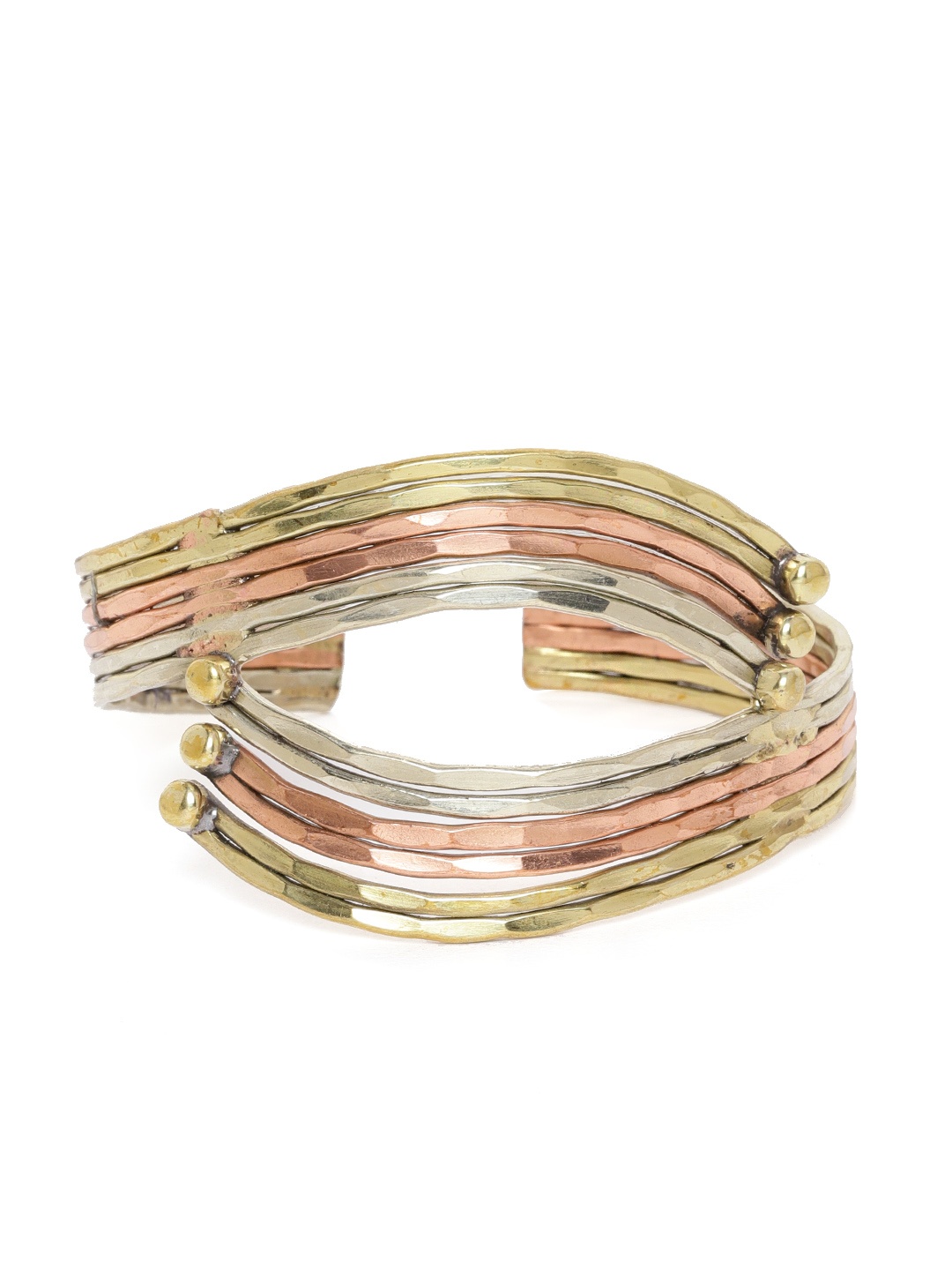 

RICHEERA Copper-Toned Antique Gold-Plated Colourblocked Cuff Bracelet