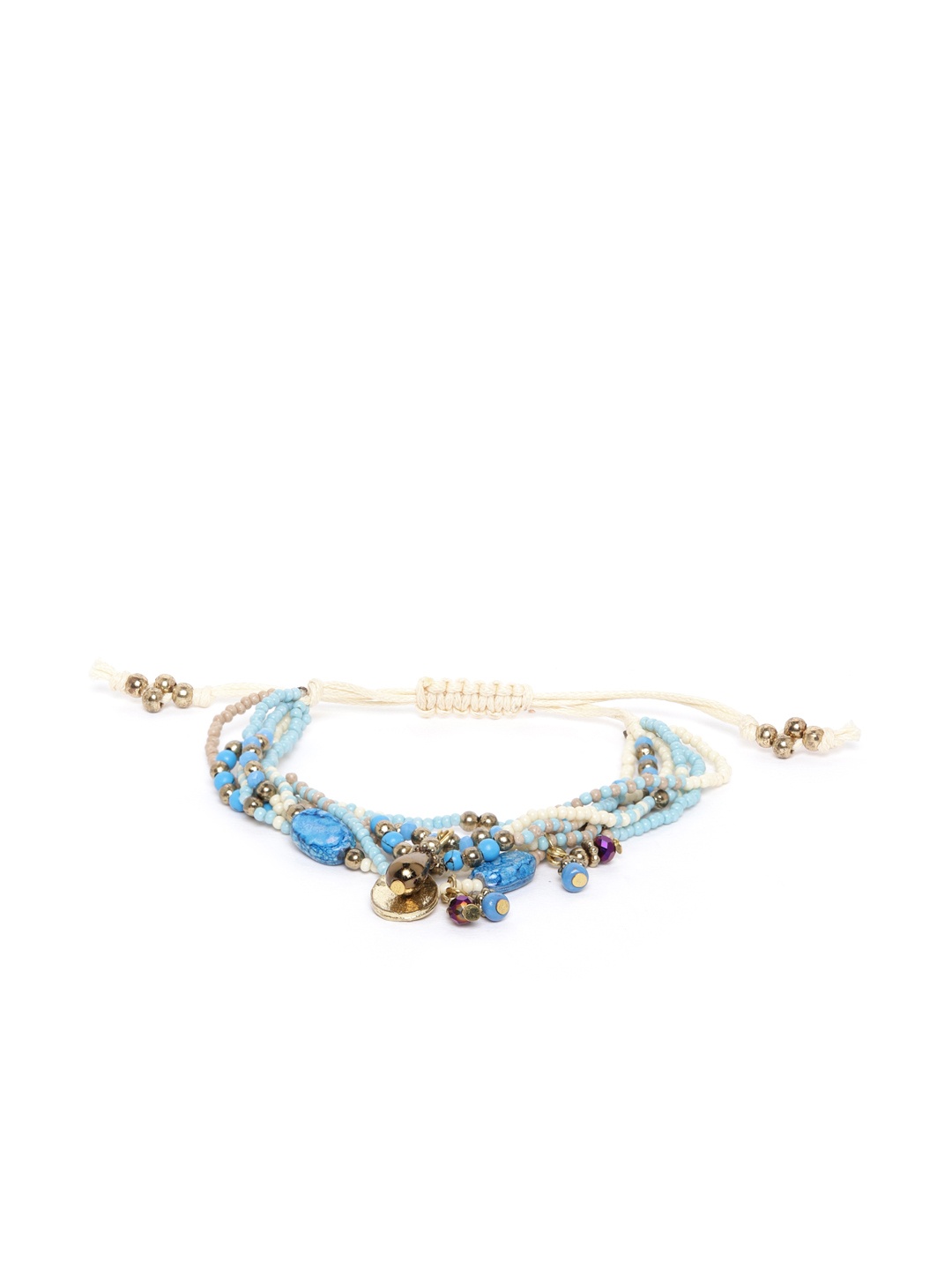 

RICHEERA Blue & Off-White Gold-Plated Beaded Multistranded Bracelet