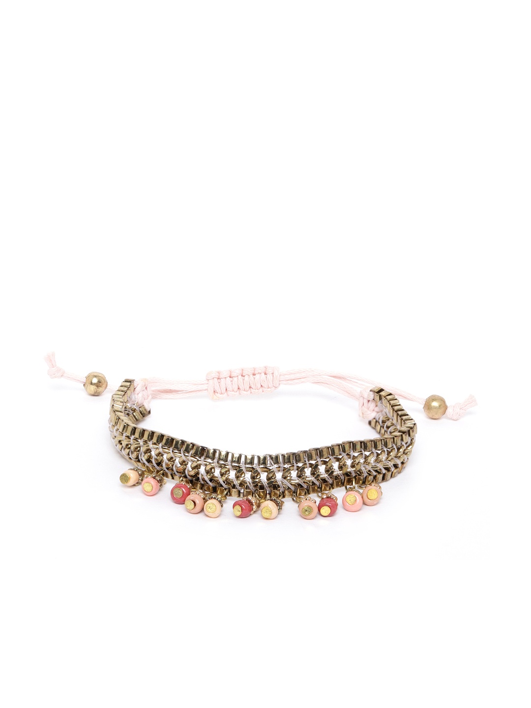 

RICHEERA Peach-Coloured Antique Gold-Plated Beaded Bracelet