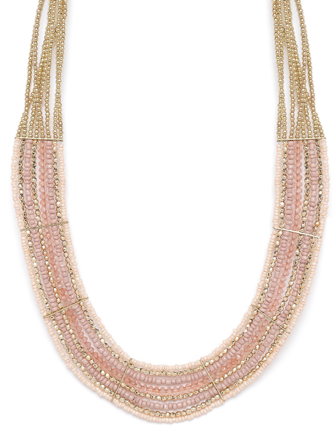 

RICHEERA Women Peach-Coloured & Pink Gold-Plated Beaded Layered Necklace