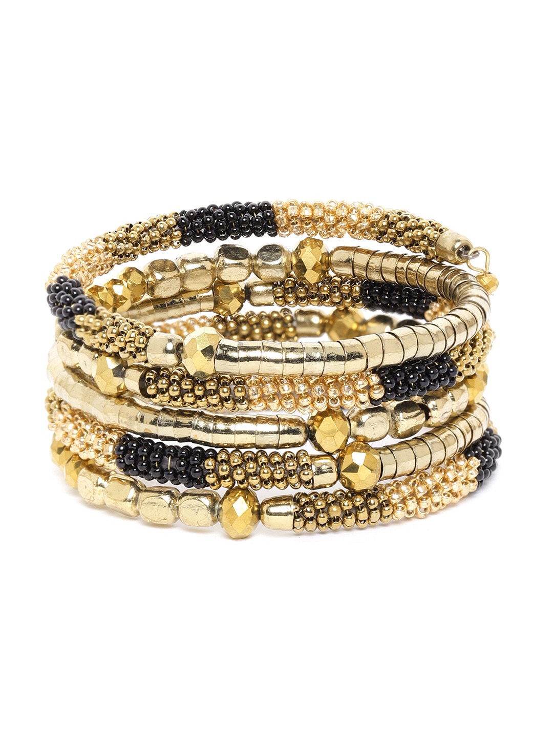 

RICHEERA Black Gold-Plated Beaded Coil Spring Bracelet