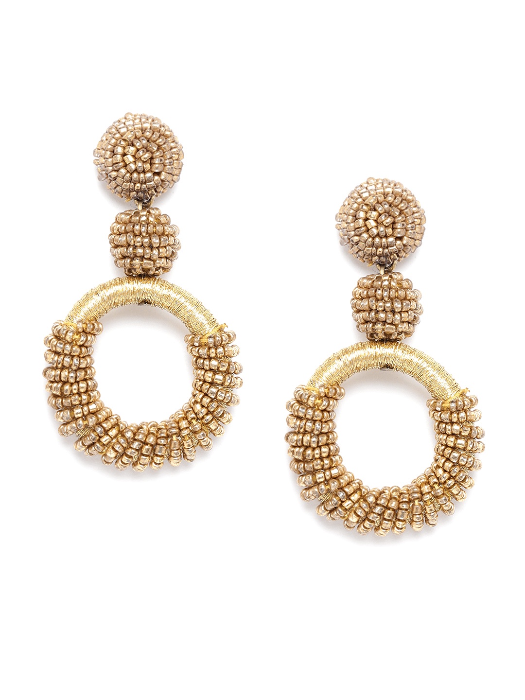 

RICHEERA Gold-Toned Beaded Circular Drop Earrings