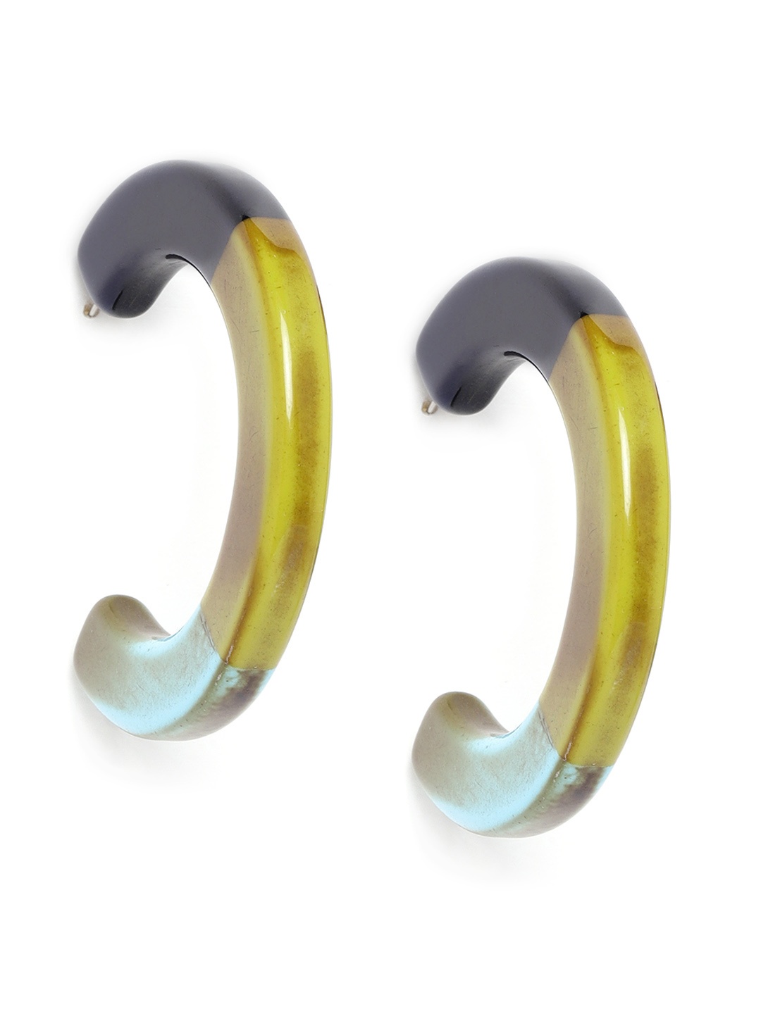 

RICHEERA Lime Green & Black Resin Print Circular Half Hoop Earrings