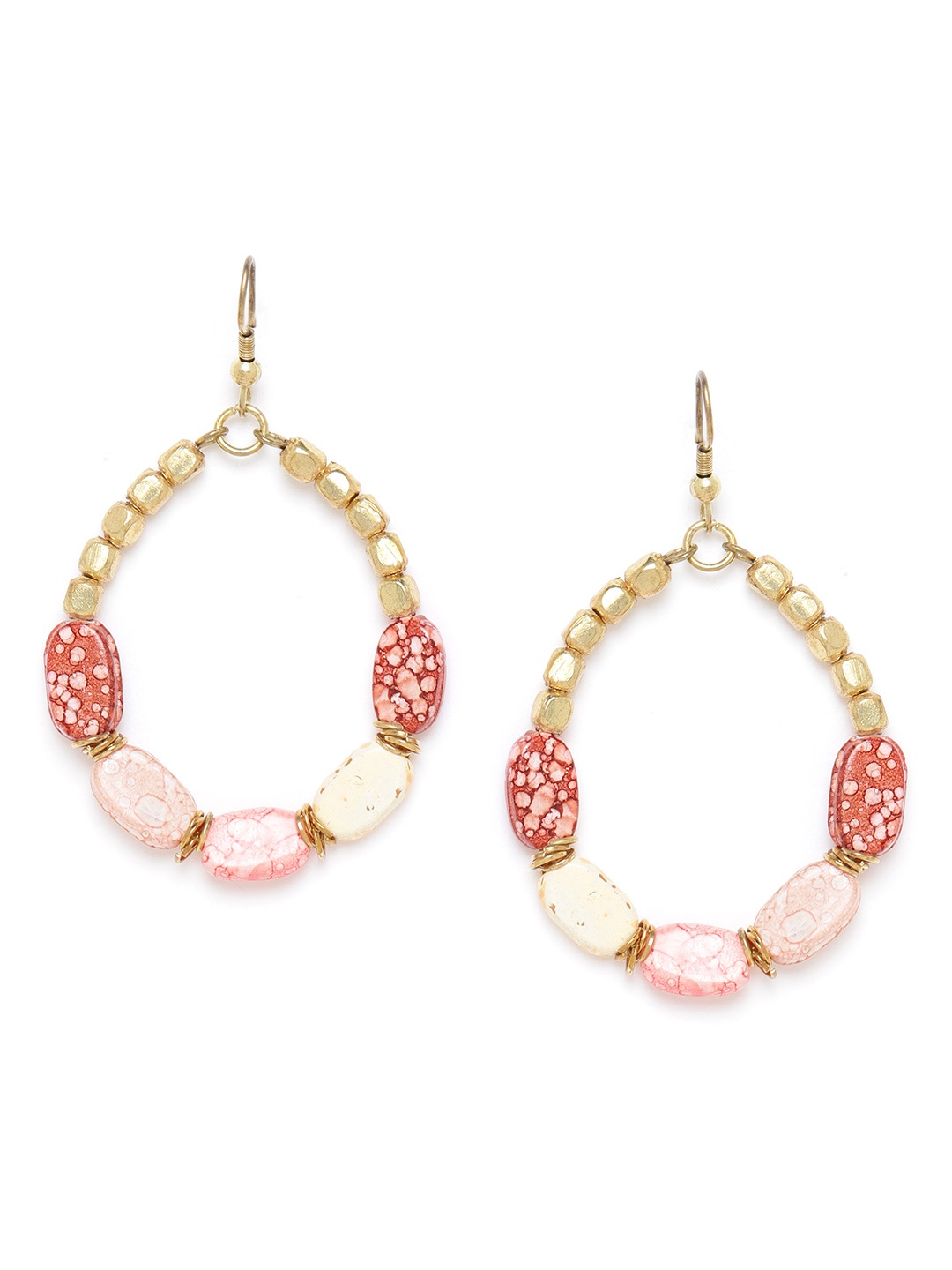 

RICHEERA Peach-Coloured Gold-Plated Beaded Oval Drop Earrings