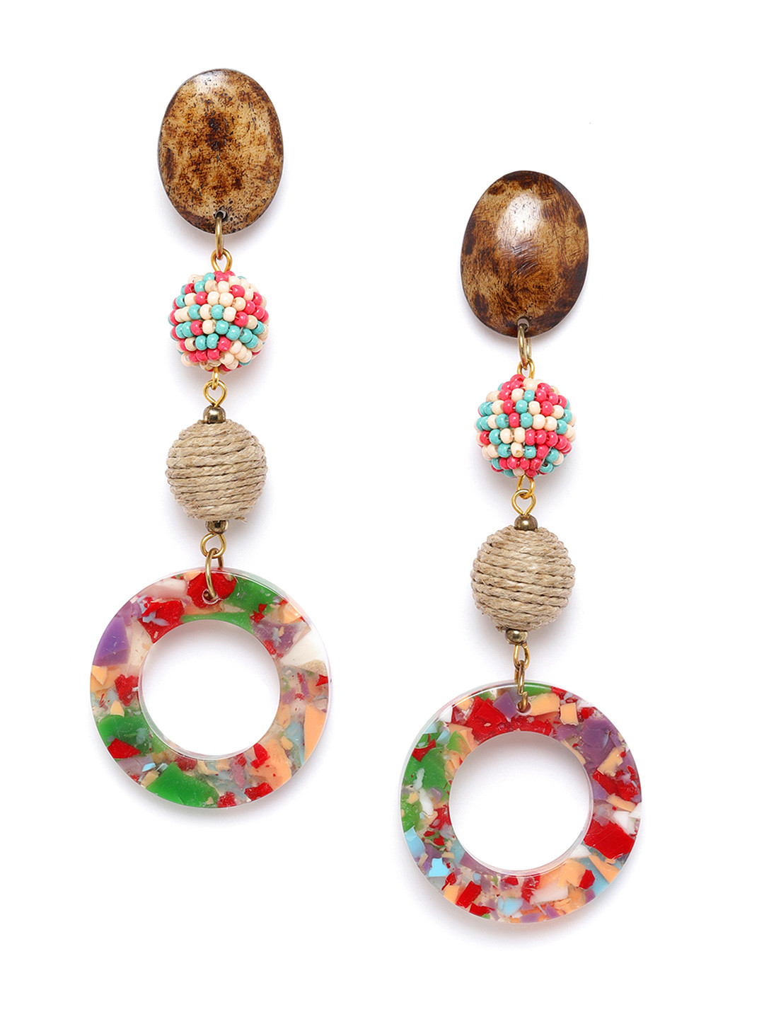 

RICHEERA Multicoloured Beaded & Resin Print Geometric Drop Earrings, Multi