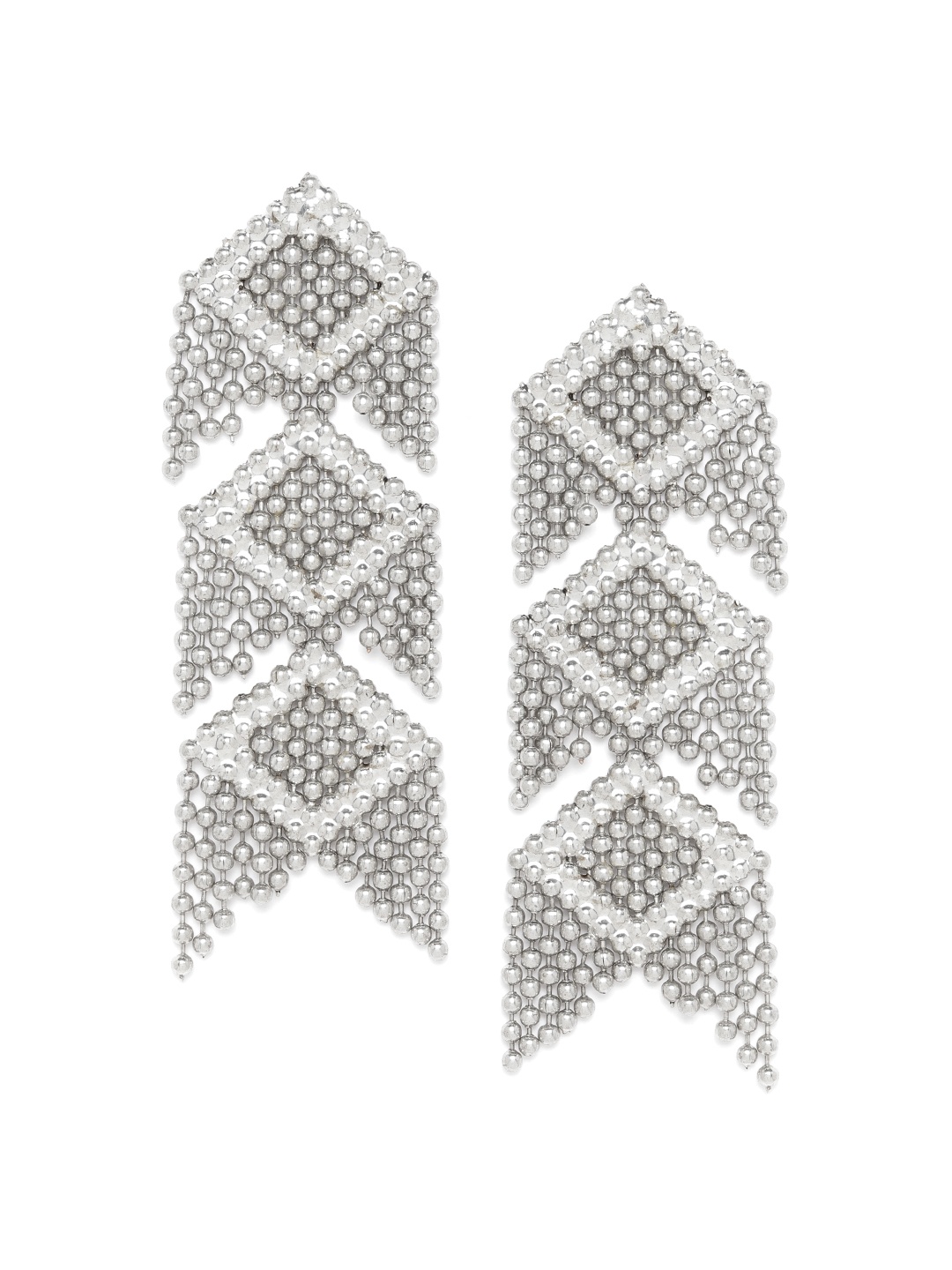 

RICHEERA Oxidised Silver-Plated Beaded Geometric Drop Earrings