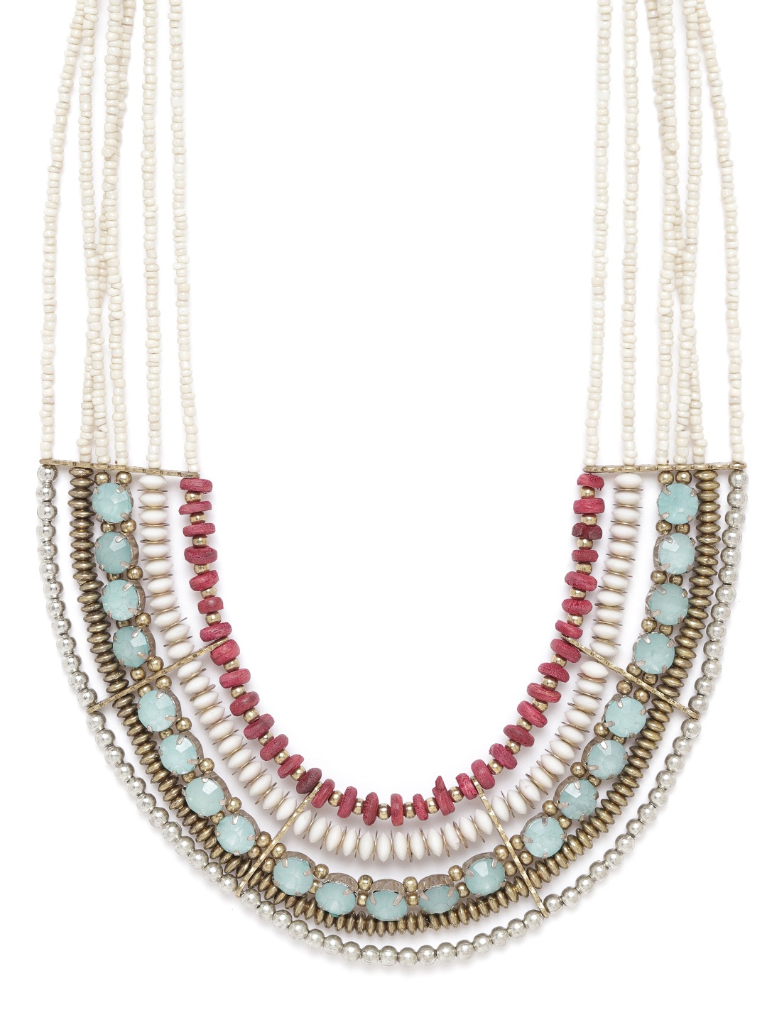 

RICHEERA Women Multicoloured Silver-Plated Stone-Studded & Beaded Layered Necklace, Multi