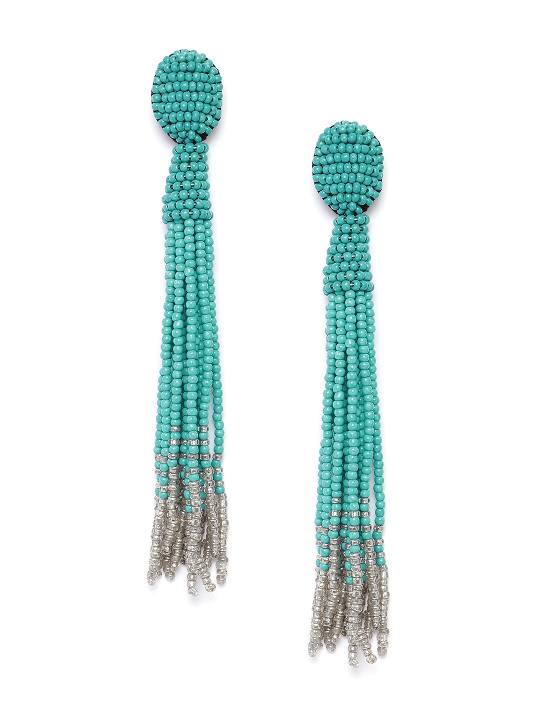 

RICHEERA Sea Green & Grey Beaded Tasselled Drop Earrings