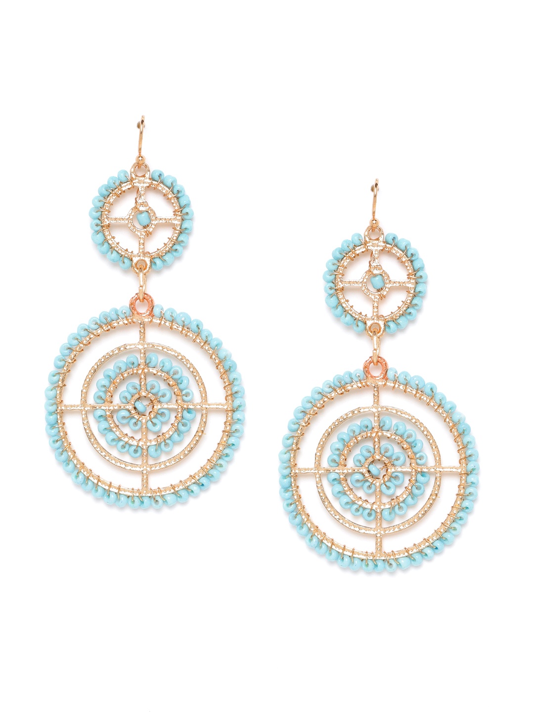 

RICHEERA Blue Rose Gold-Plated Beaded Circular Drop Earrings