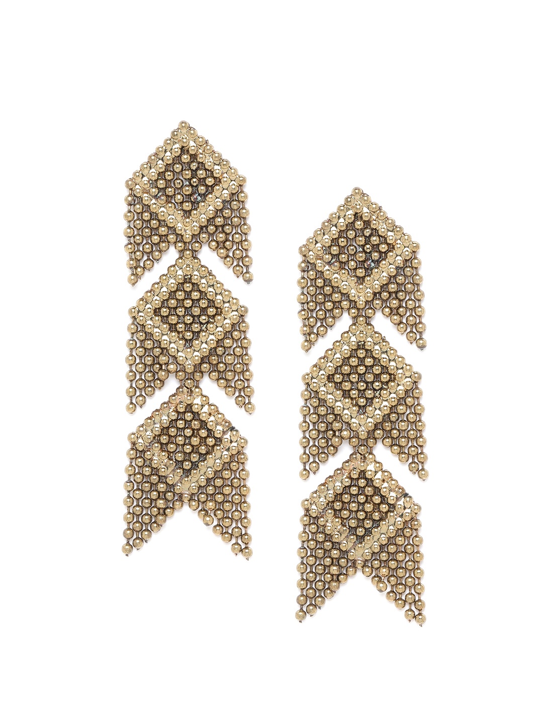 

RICHEERA Antique Gold-Plated Beaded Geometric Drop Earrings
