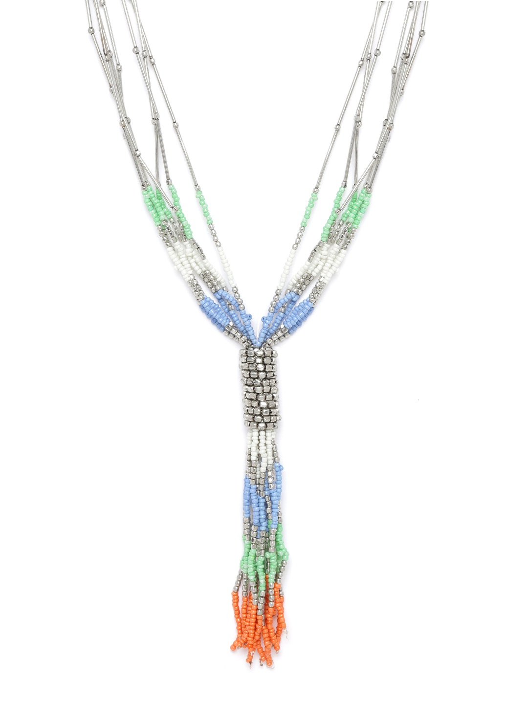 

RICHEERA Multicoloured Silver-Plated Beaded Tasselled Necklace, Multi