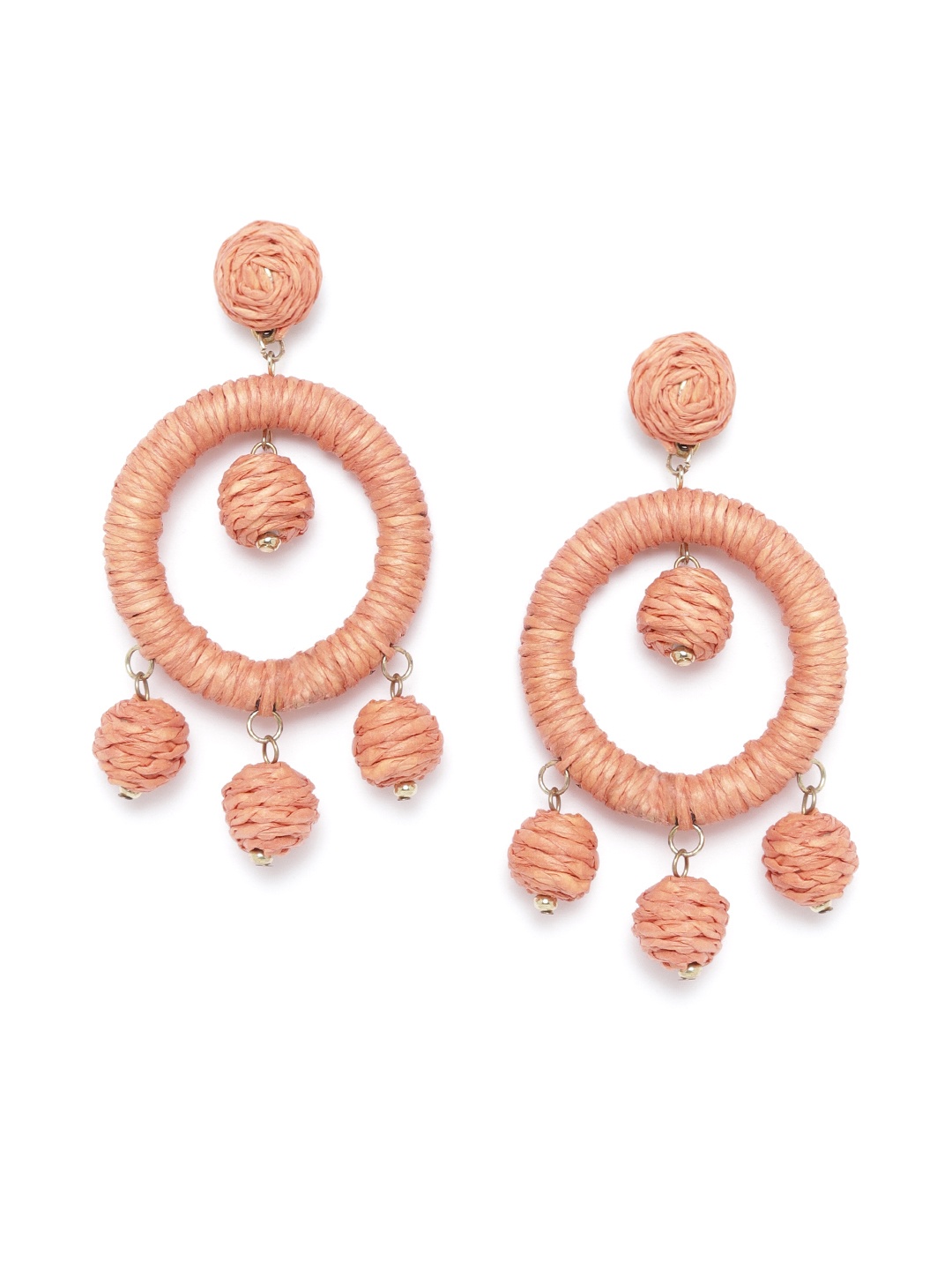 

RICHEERA Peach-Coloured Circular Drop Earrings