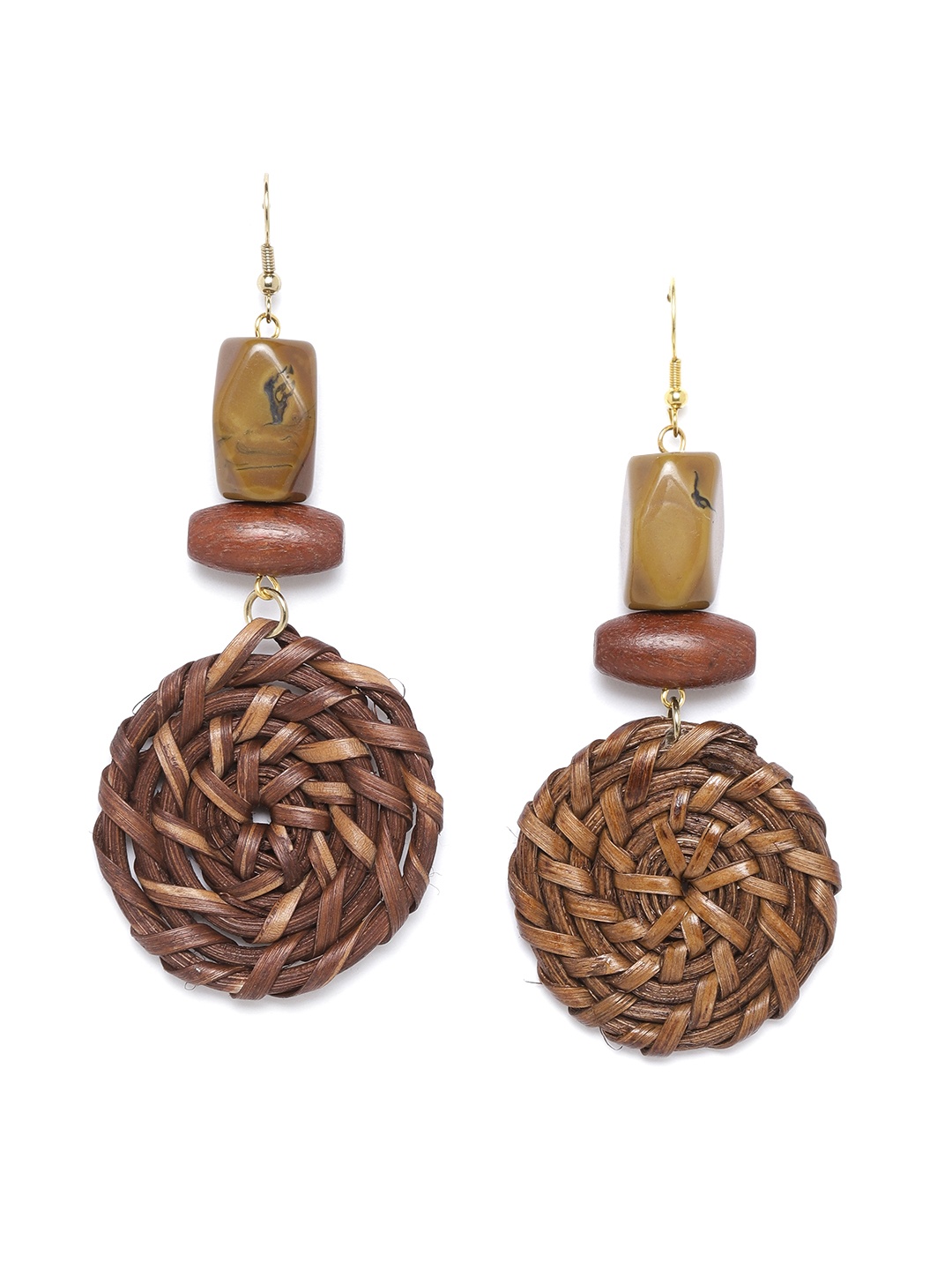 

RICHEERA Brown Basketweave Circular Drop Earrings