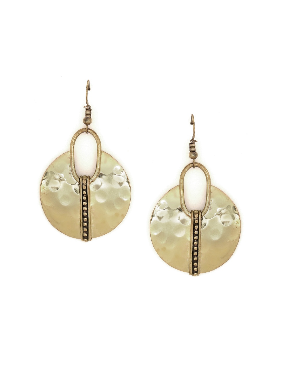 

RICHEERA Antique Gold-Plated Textured Circular Drop Earrings
