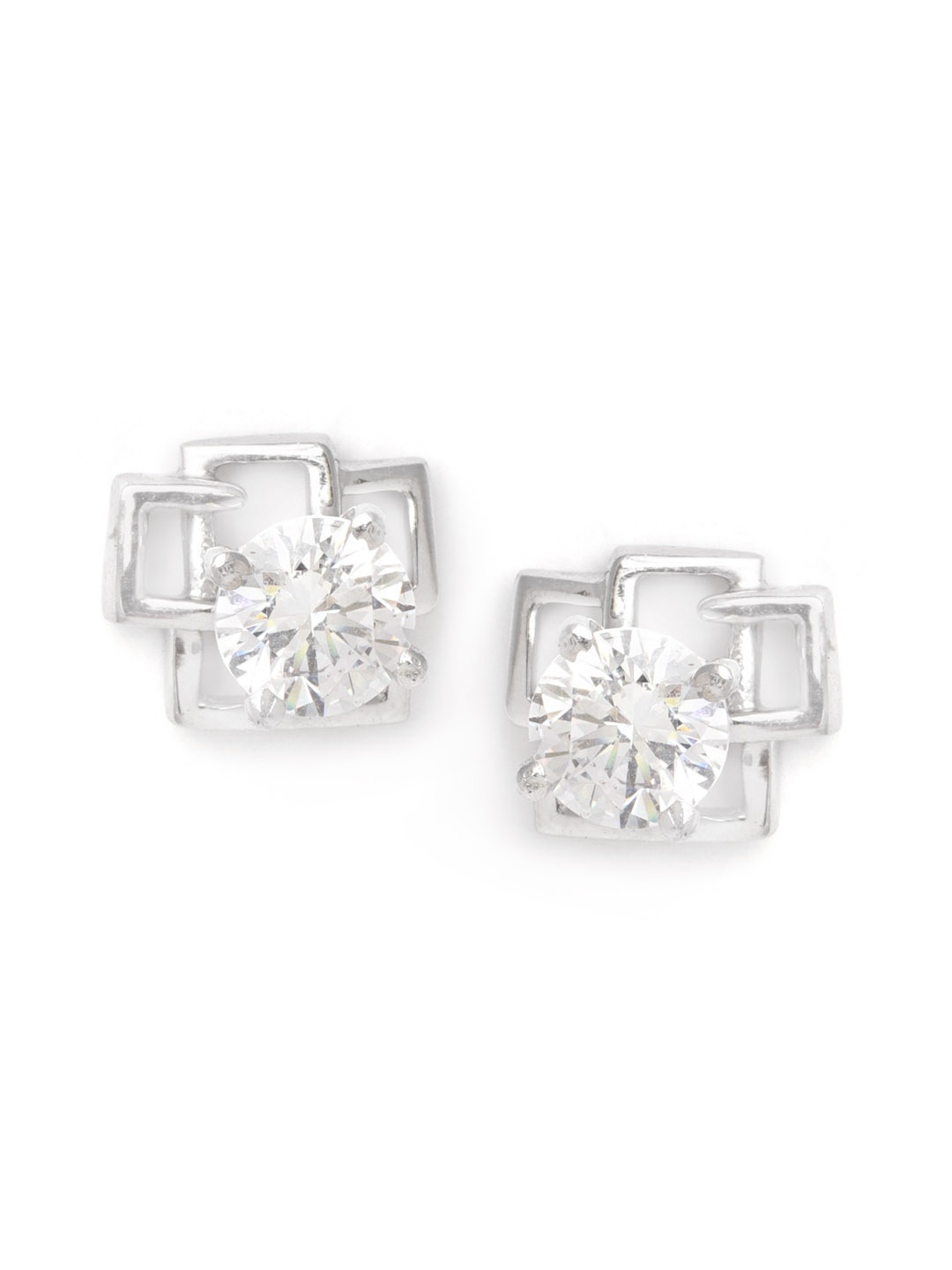 

Clara Silver-Toned Swiss Zirconia-Studded Platinum-Plated 925 Sterling Silver Studs