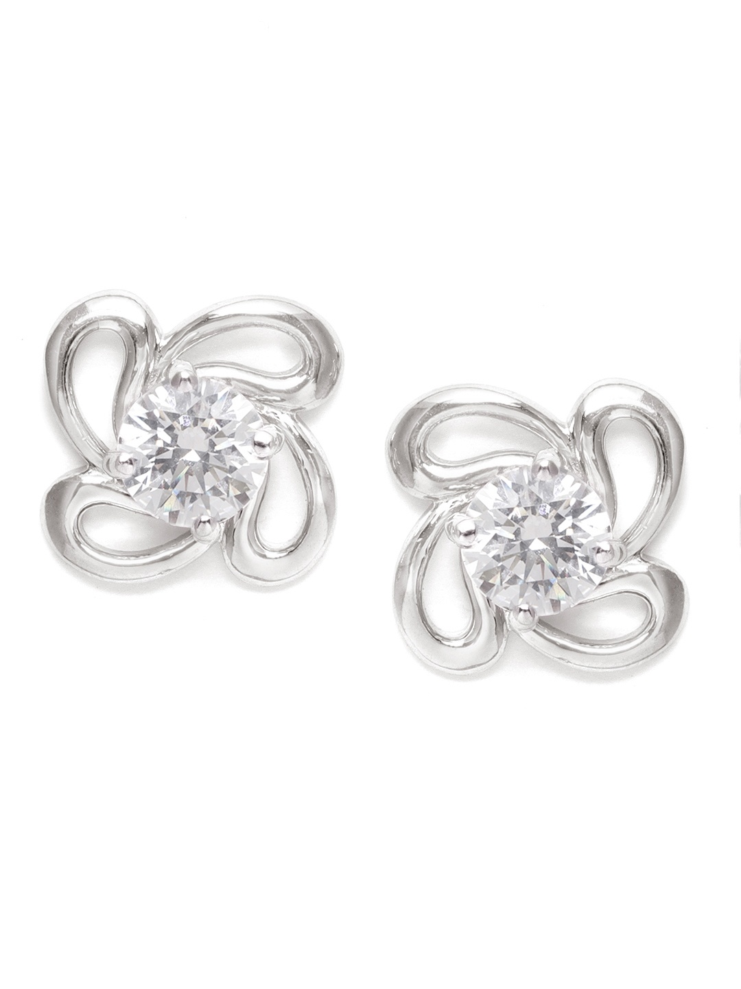 

Clara Silver-Toned Swiss Zirconia-Studded Platinum-Plated 925 Sterling Silver Studs