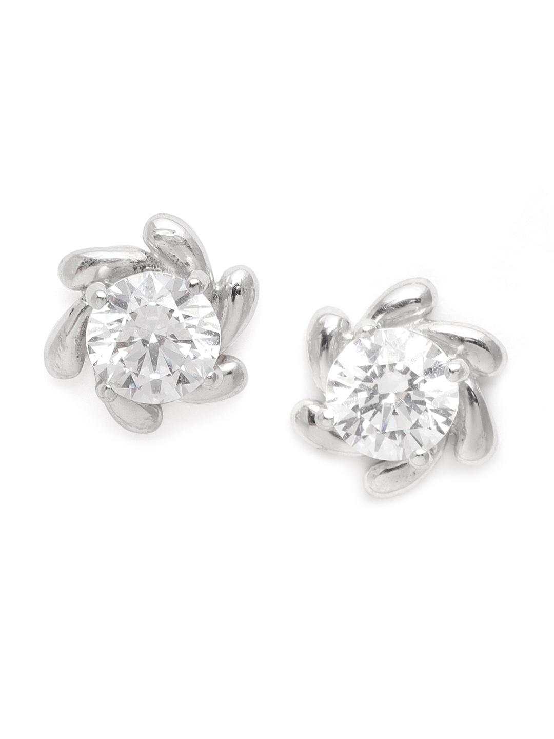 

Clara Silver-Toned Swiss Zirconia-Studded Platinum-Plated 925 Sterling Silver Studs