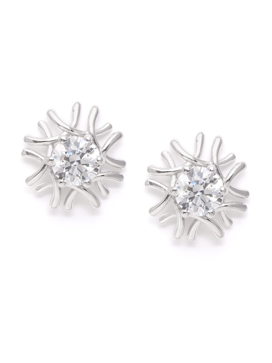 

Clara Silver-Toned Swiss Zirconia-Studded Platinum-Plated 925 Sterling Silver Studs