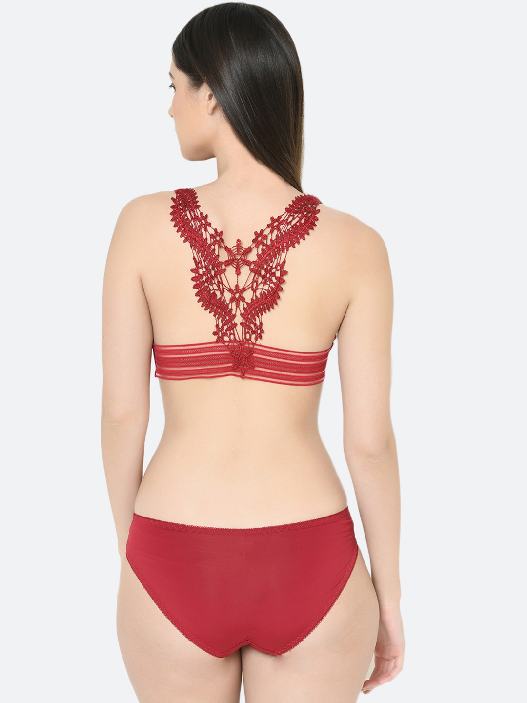 

Da Intimo Women Maroon Solid Front Open Designer Back Bridal Lingerie Set DI-1287