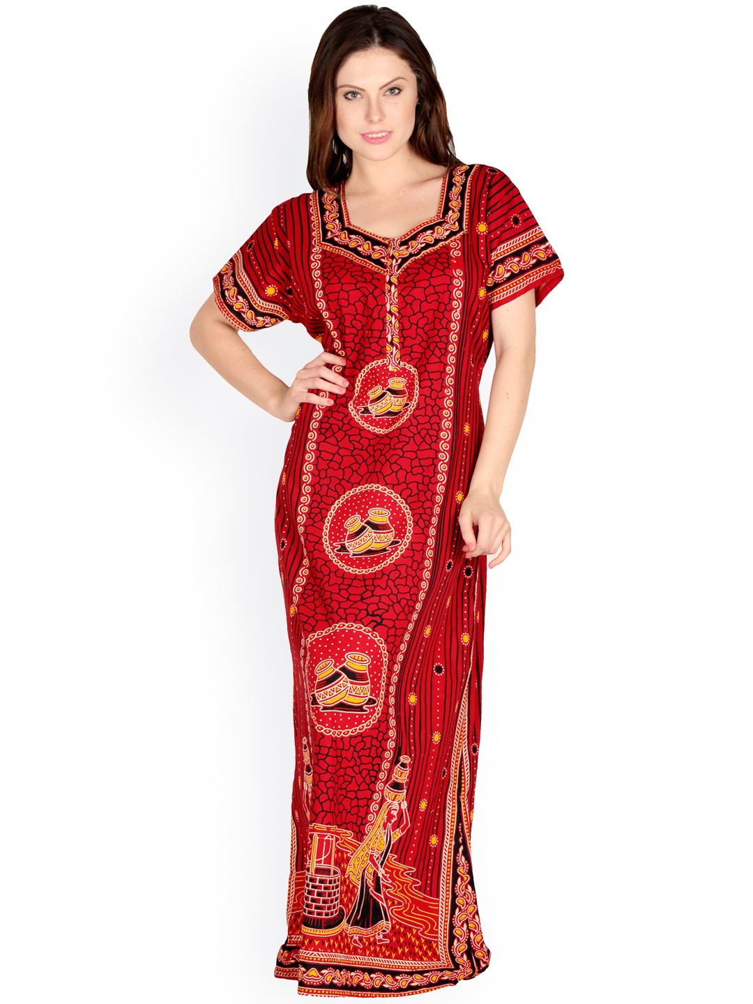 

Secret Wish Red Printed Maxi Nightdress NT-79