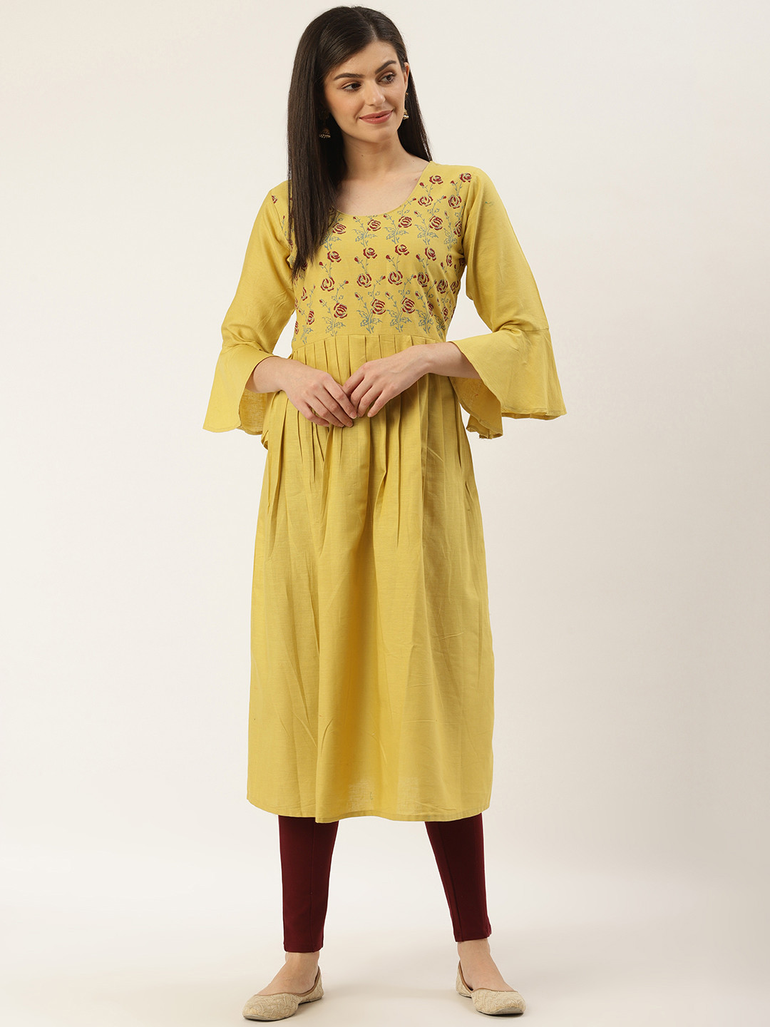 

Varkha Fashion Women Green & Maroon Floral Printed A-Line Kurta