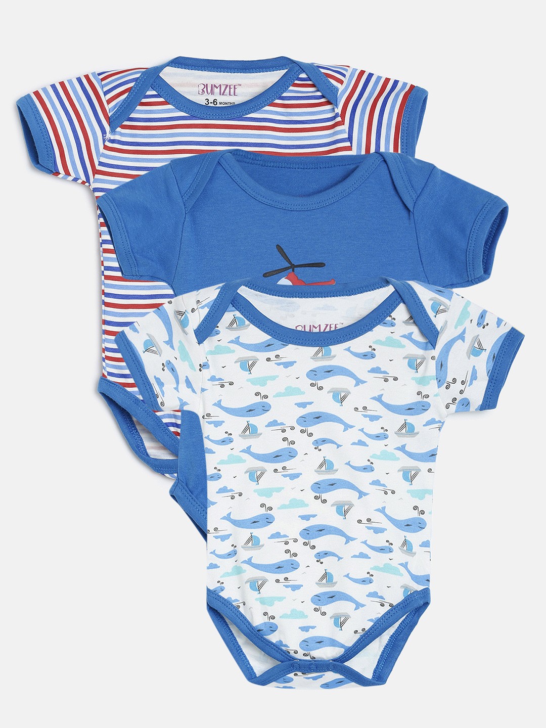 

BUMZEE Kids Pack of 3 Bodysuits, Blue