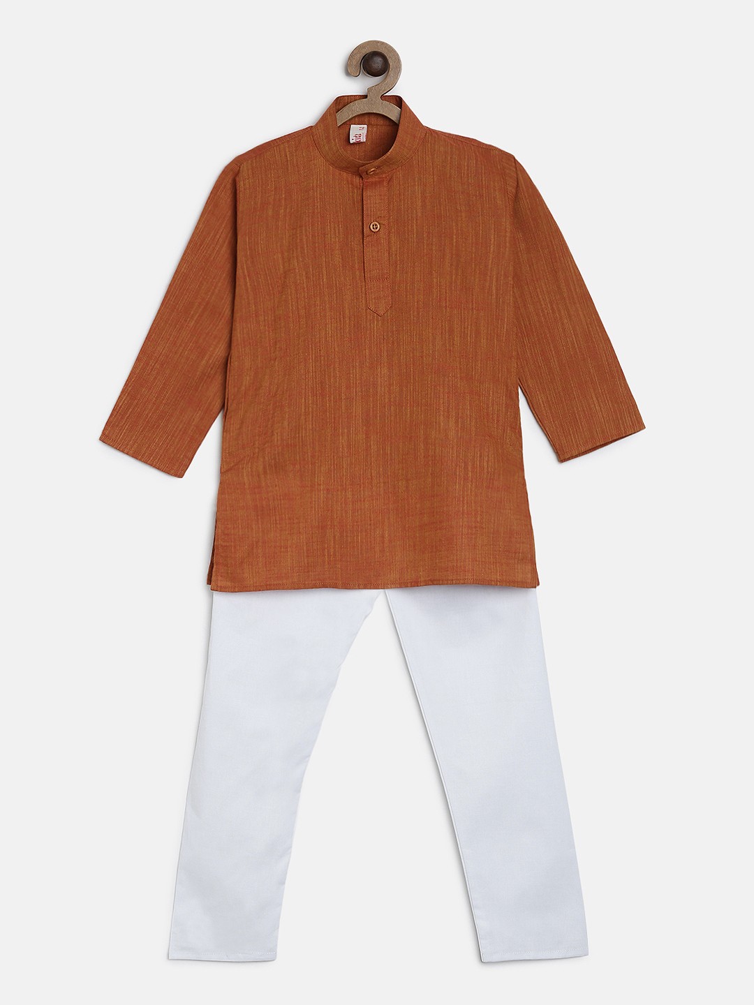 

Ridokidz Boys Rust-Brown & White Self Design Kurta with Pyjamas