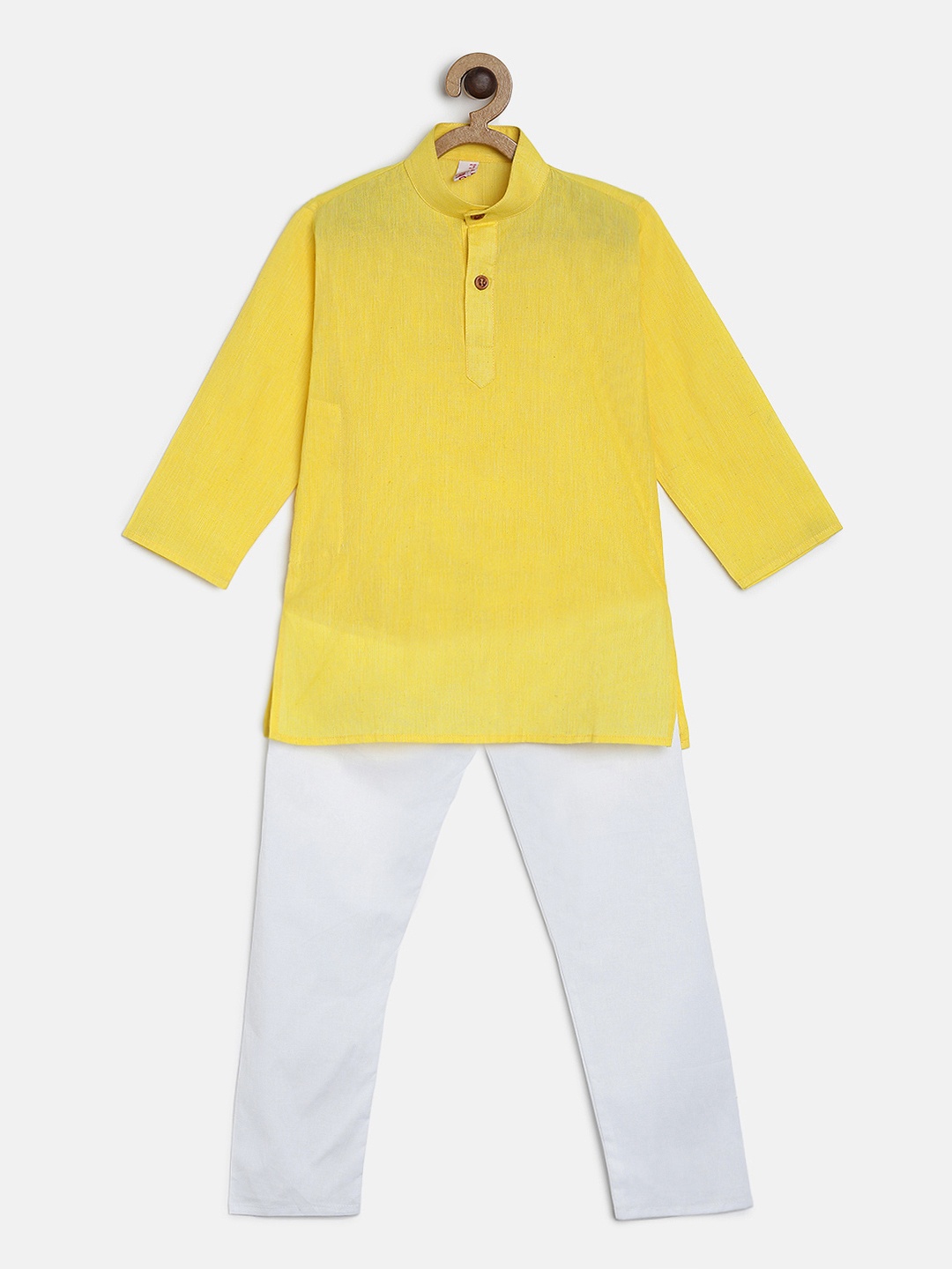 

Ridokidz Boys Yellow & White Solid Kurta with Pyjamas