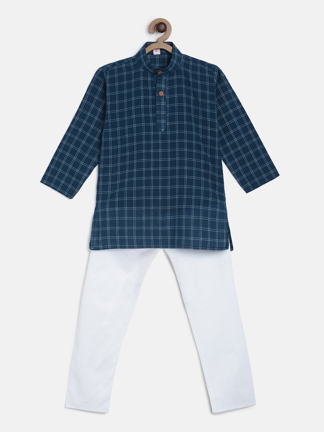 

Ridokidz Boys Blue & White Checked Kurta with Pyjamas