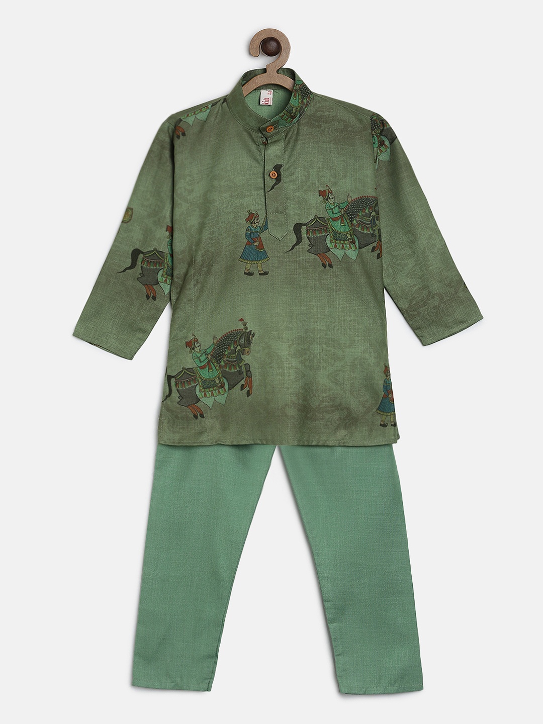 

Ridokidz Boys Green Printed Kurta with Pyjamas