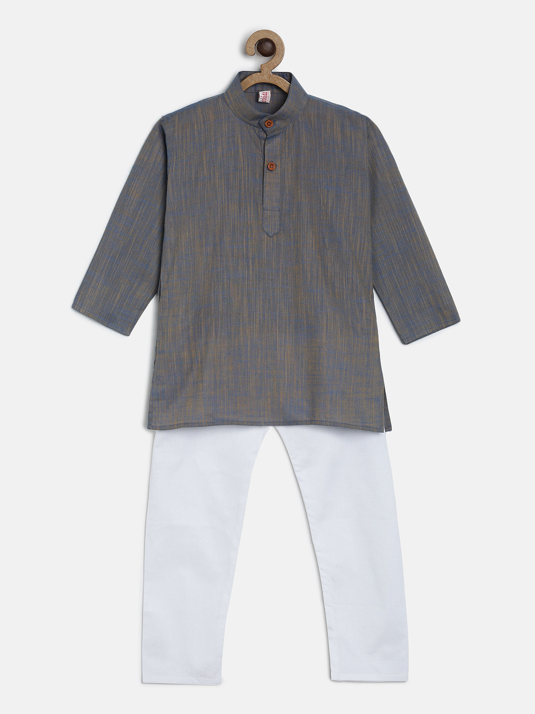 

Ridokidz Boys Grey & White Self Design Kurta with Pyjamas