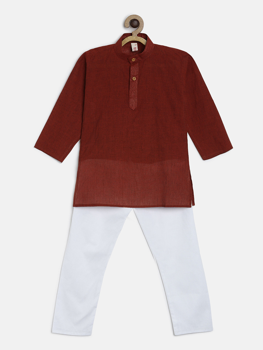 

Ridokidz Boys Maroon & White Solid Kurta with Pyjamas